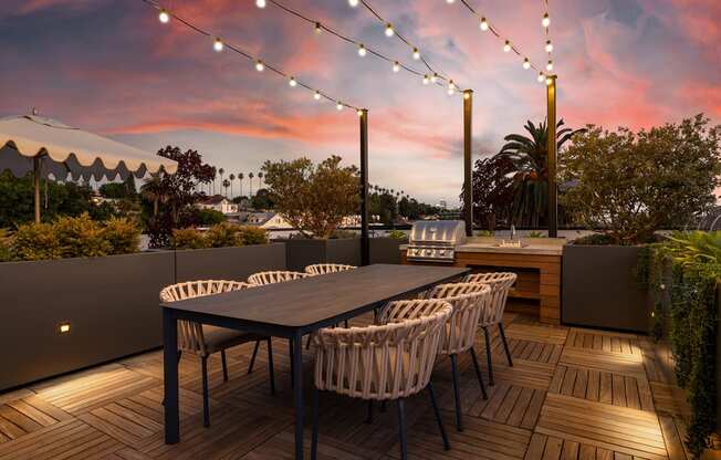 Terrace with a table and chairs at Edendale Crossing, Los Angeles, CA