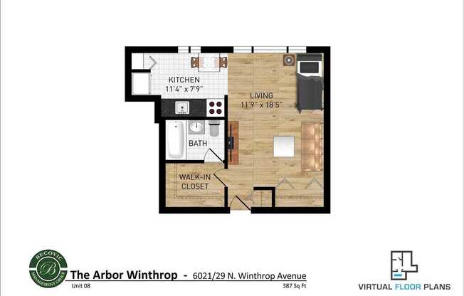 Studio, 1 bath, 360 sqft, $1,495, Unit 408