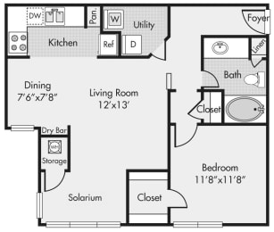 1 bed, 1 bath, 747 sqft, $1,287