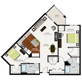 2 beds, 2 baths, 1,200 sqft, $1,945