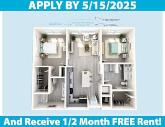 2 beds, 2 baths, 1,058 sqft, $2,235