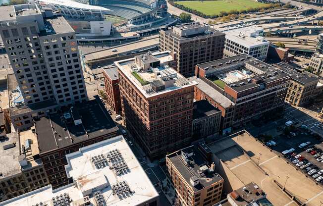 a view of a city from the top of a tall building