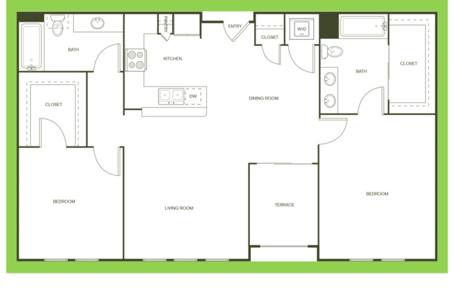2 beds, 2 baths, 1,195 sqft, $2,599