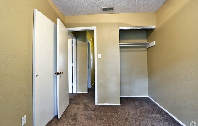 a empty room with a closet and a door open