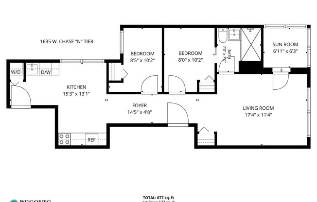 2 beds, 1 bath, 561 sqft, $2,100, Unit 1635-1N
