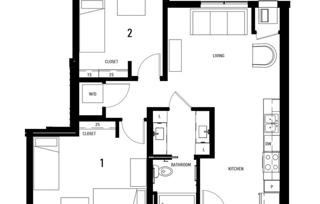 2 beds, 1 bath, 789 sqft, $1,600, Unit 302
