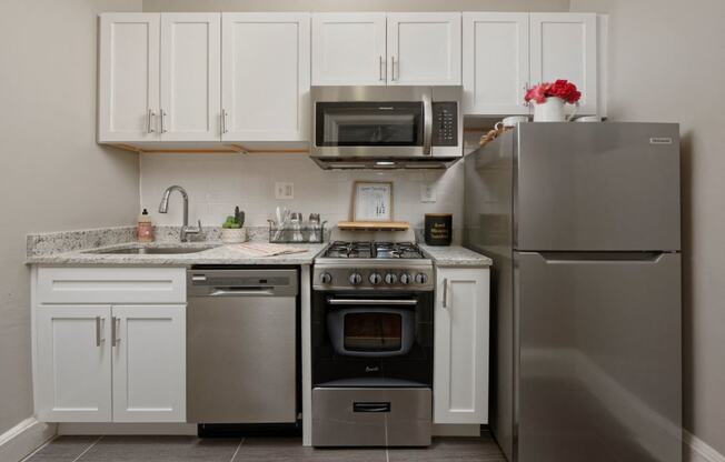 Renovated kitchen (staged) at Belvedere, Washington, 20005