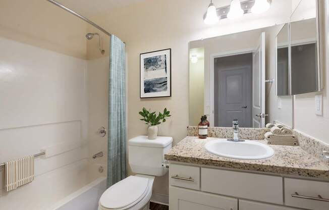 A bathroom with a white toilet, sink, and bathtub.