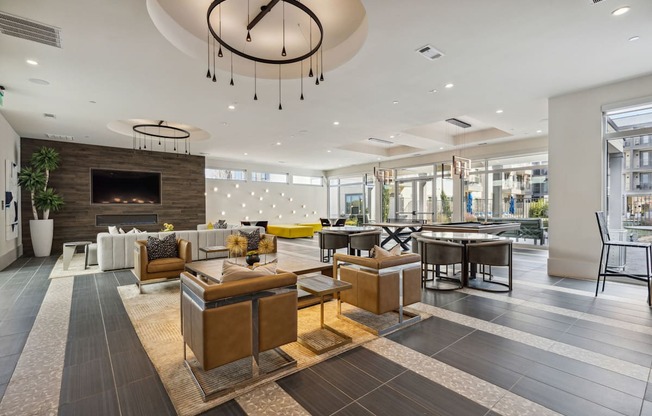 9,000 square-foot resident lounge and clubhouse with fireplace at LynnCora, Grand Prairie, TX, 75052