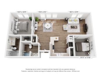 2 beds, 2 baths, 1,113 sqft, $1,951