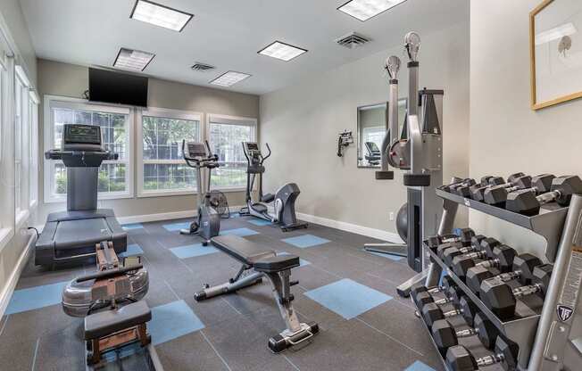 Free Weights in Gym at Pinehurst Apartments Midvale, UT 84047