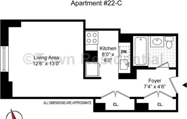 Studio, 1 bath, 450 sqft, $2,900, Unit 22-C