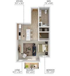 Studio, 1 bath, 665 sqft, $984