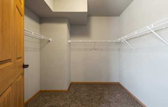 a spacious walk in closet in the master bedroom