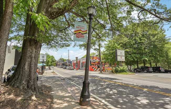 East Atlanta Village: restaurants and shops in distance
