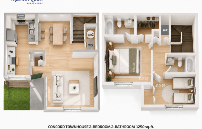 2 beds, 2 baths, 1,250 sqft, $2,275, Unit 6840-114