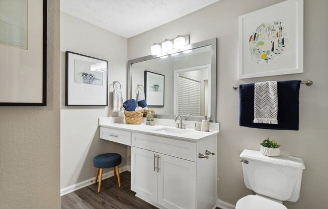 bathroom with white quartz countertops at The Hartley at Sweetwater Creek, Duluth