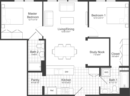 2 beds, 2 baths, 1,043 sqft, $4,250