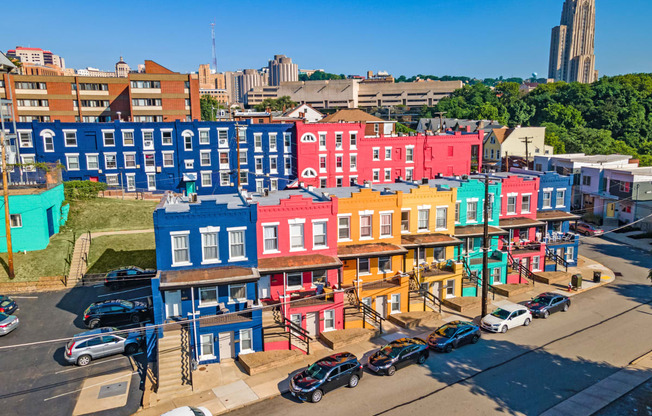 a cityscape of colorful buildings in nashville