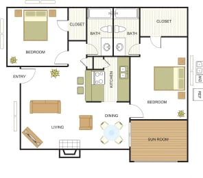 2 beds, 2 baths, 991 sqft, $1,334