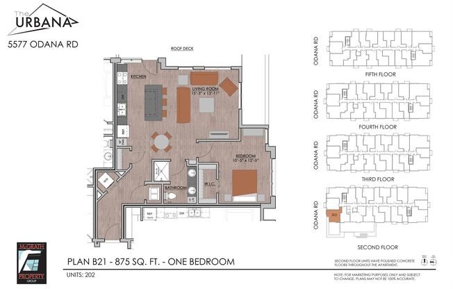 1 bed, 1 bath, 875 sqft, $1,995, Unit 202