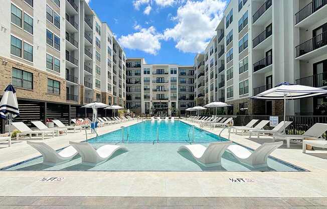 Saltwater pool with cabanas