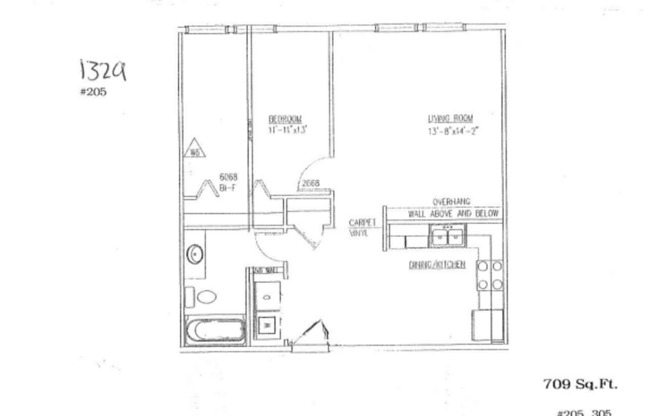 1 bed, 1 bath, 709 sqft, $925, Unit 205