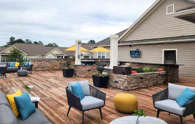 Rooftop clubhouse terrace with bar