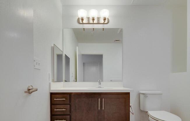 a bathroom with a toilet a sink and a mirror