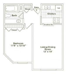 1 bed, 1 bath, 670 sqft, $1,845