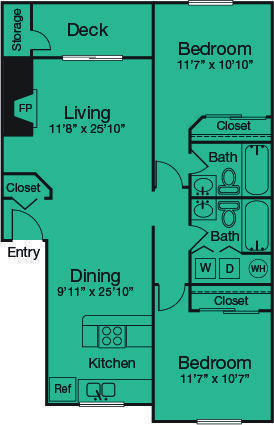 2 beds, 2 baths, 970 sqft, $1,934