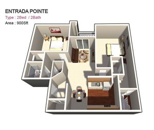 2 beds, 2 baths, 900 sqft, $1,513