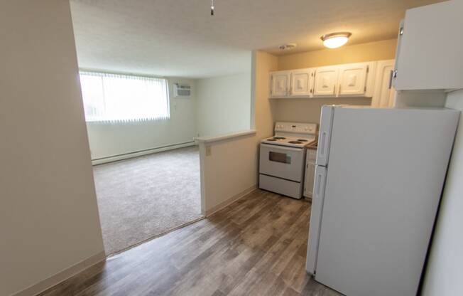 This is a photo of the kitchen in the 545 square foot 1 bedroom, 1 bath apartment at Lisa Ridge Apartments in the Westwood neighborhood of Cincinnati, Ohio.