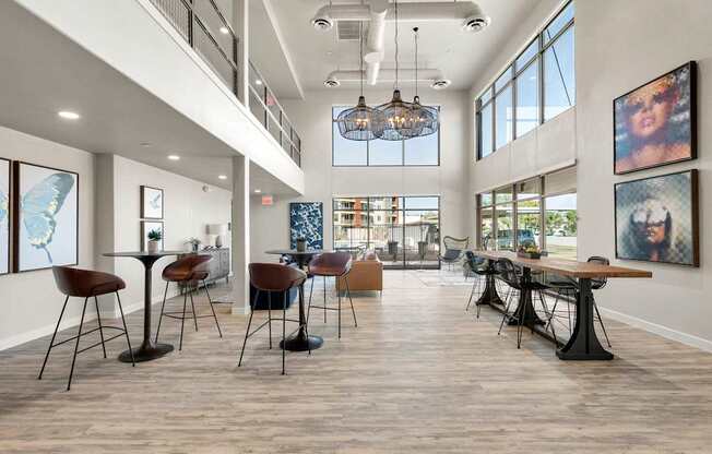 A large open space with tables and chairs.