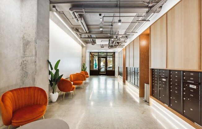 Community lobby with mailboxes at TL Residences