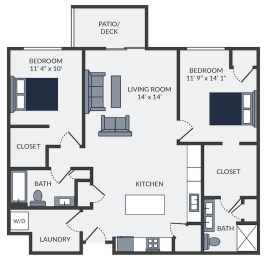 2 beds, 2 baths, 1,198 sqft, $1,405