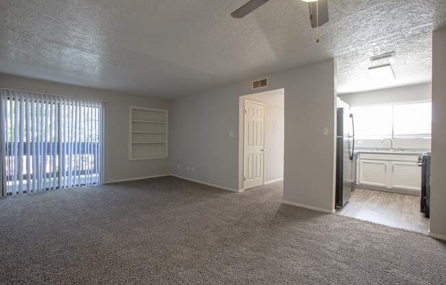 Living room and kitchen at Villas de la Terraza Apartments in Albuquerque NM October 2020