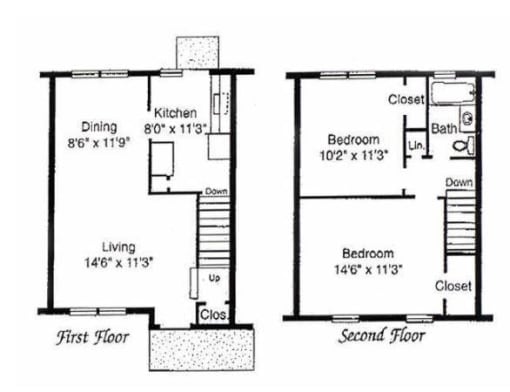 a floor plan of the two-bedroom townhome