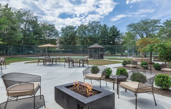 Outdoor entertaining area with grill and fire pit