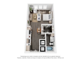 Studio, 1 bath, 636 sqft, $1,653