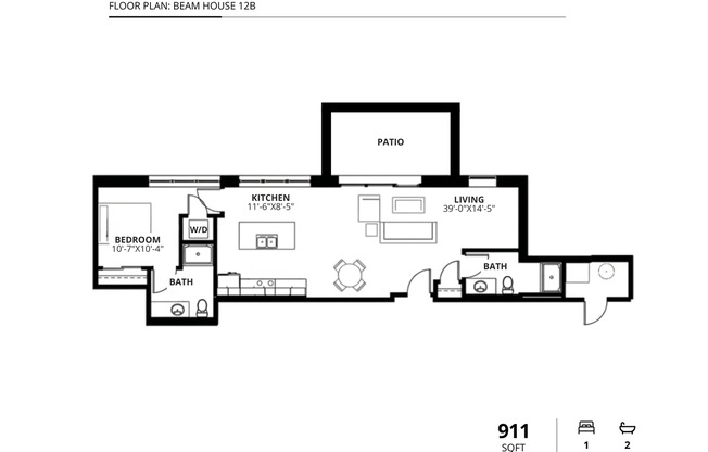 1 bed, 2 baths, 911 sqft, $2,125, Unit 112