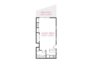 Studio, 1 bath, 550 sqft, $1,345