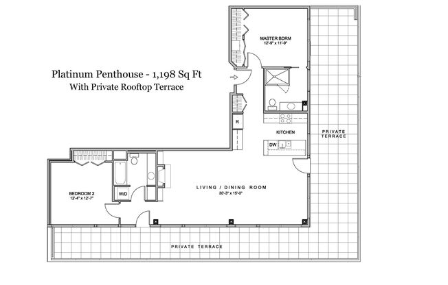 2 beds, 2 baths, 1,198 sqft, $6,000, Unit PH-5