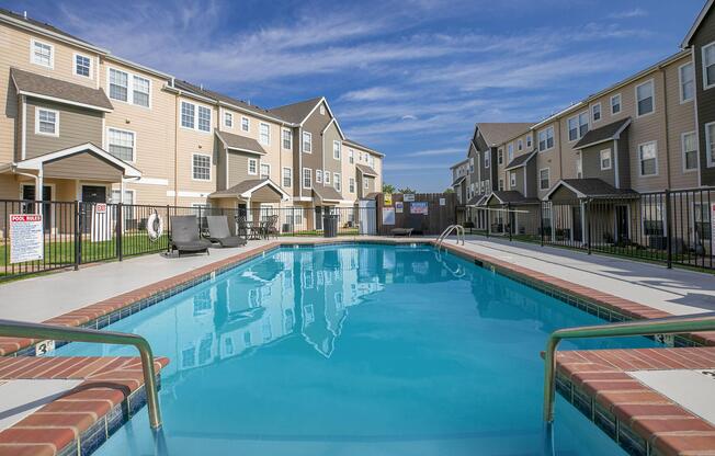 a building with a pool of water