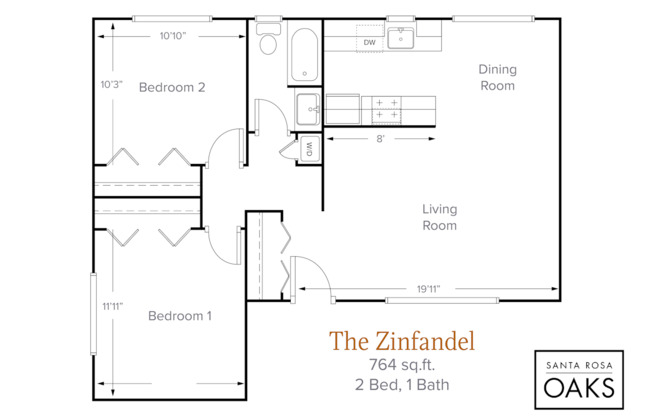 2 bed 1 bathroom A at Santa Rosa Oaks, California