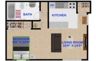1 bed, 1 bath, 620 sqft, $750