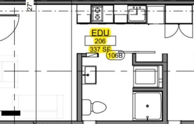 1 bed, 1 bath, 337 sqft, $1,695, Unit 206