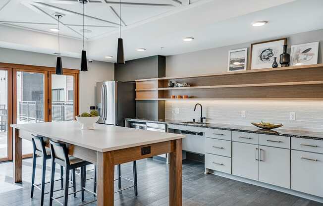 Expansive Community Room Kitchen and Island