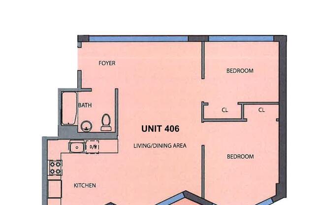 2 beds, 1 bath, 950 sqft, $3,660, Unit 406
