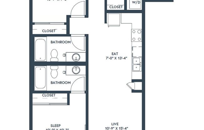 2 beds, 2 baths, 806 sqft, $2,845, Unit 407